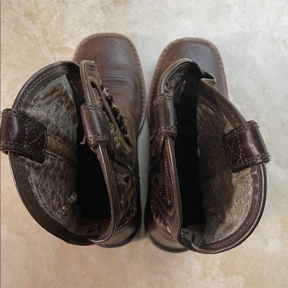 Ariat Kids Cowboy Boots Size 12 Brown Leather Western Aztec Stitch Square Toe - Picture 5 of 15